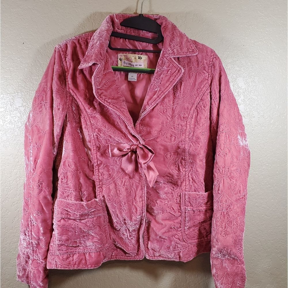 Old Navy Big Girls Rose Pink Velvet Quilted Embroidered Lined Bow Front Blazer